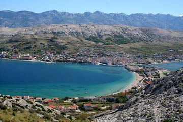 Blick auf Pag und Umland, Insel Pag, Kroatien