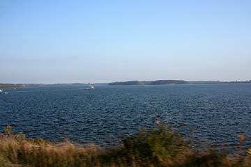 Blick vom Rügendamm von Stralsund zur Insel Rügen, Mecklenburg-Vorpommern