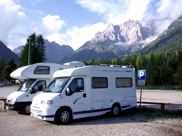 unser Stellplatz bei der Rotwandbahn in Moos, Südtirol